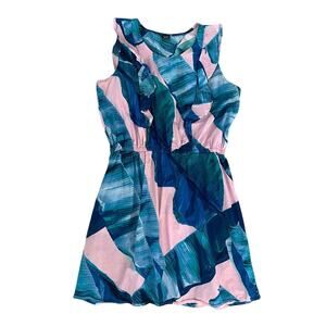 City Streets Women's Topical Resort Palm Print Dress 100% Cotton Size XL